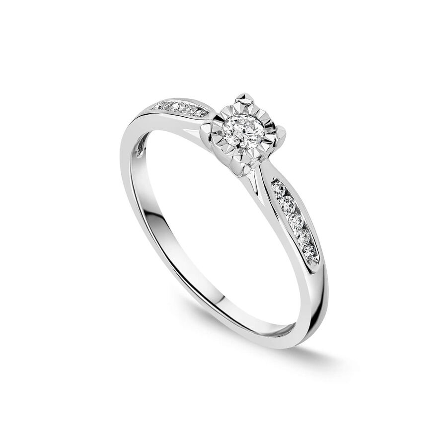 Unazë ar i bardhë 9k me 0.20ct diamant solitaire