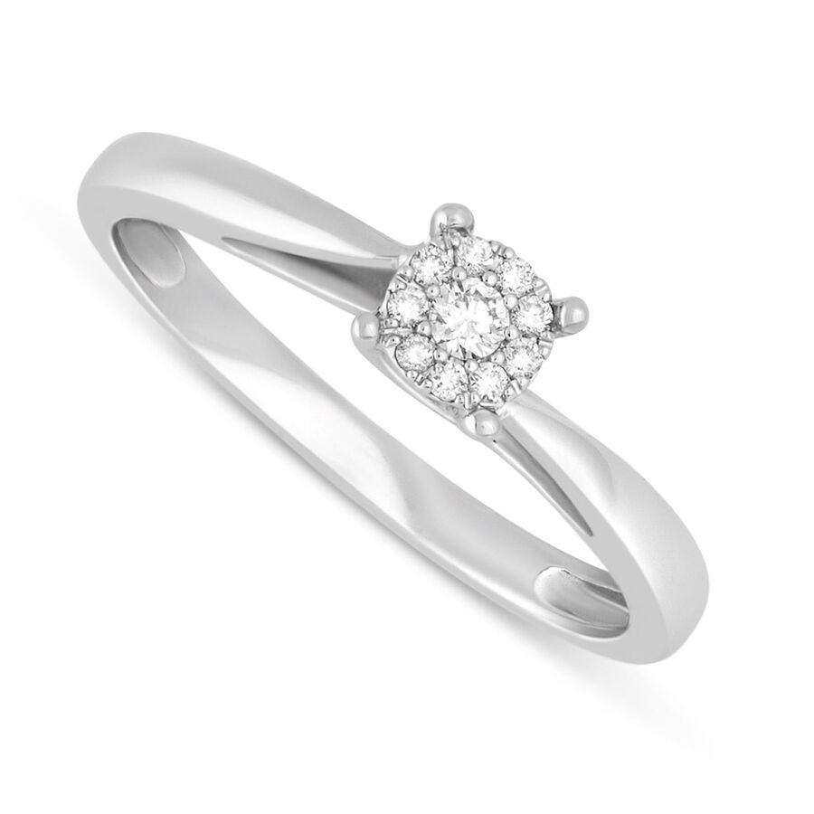 Unazë ar i bardhë 9k me 0.09ct diamant cluster — 0.09ct