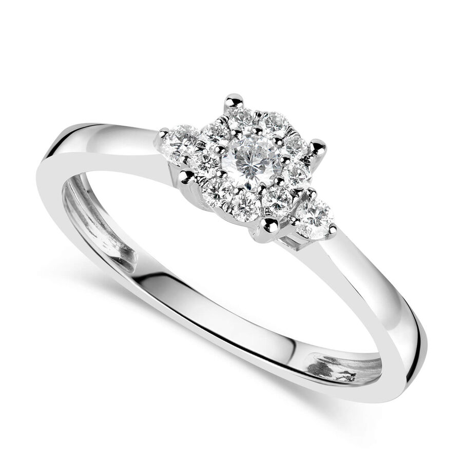 Unazë ar i bardhë 9k me 0.20ct diamant halo