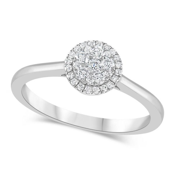 Unazë cluster platin me 0.25ct diamant halo cluster