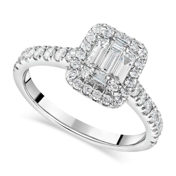 Unazë cluster platin me 0.65ct diamant smerald cluster