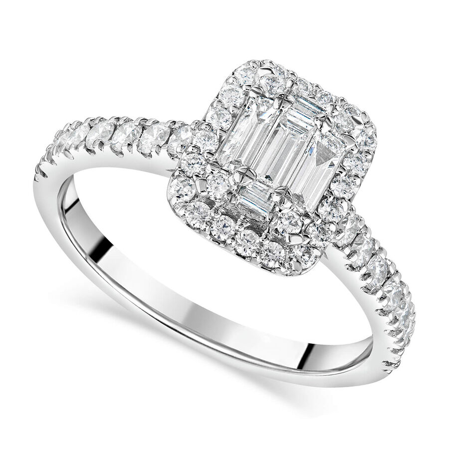 Unazë cluster platin me 0.65ct diamant smerald cluster