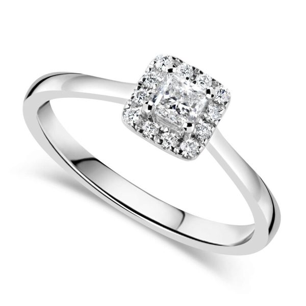 Unazë halo ar i bardhë 9k me 0.25ct diamant princess halo