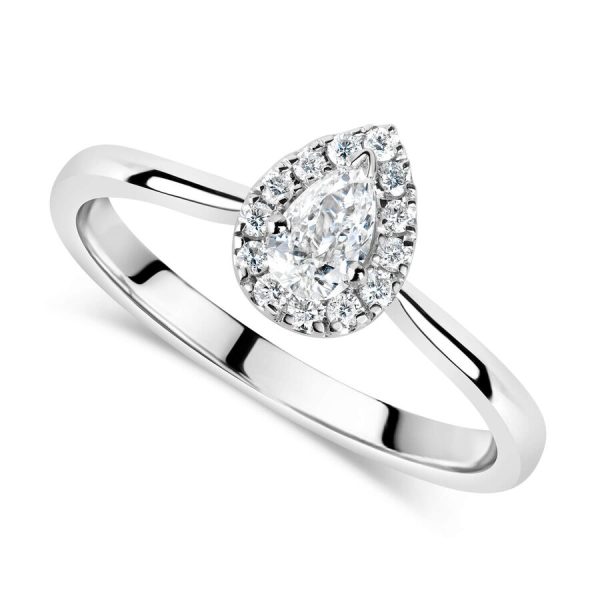 Unazë halo ar i bardhë 9k me 0.25ct diamant dardhë halo