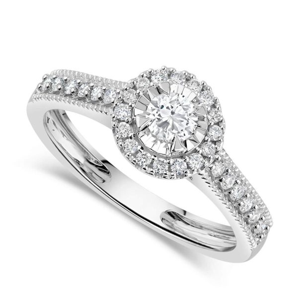Unazë ar i bardhë 9k me 0.33ct diamant halo