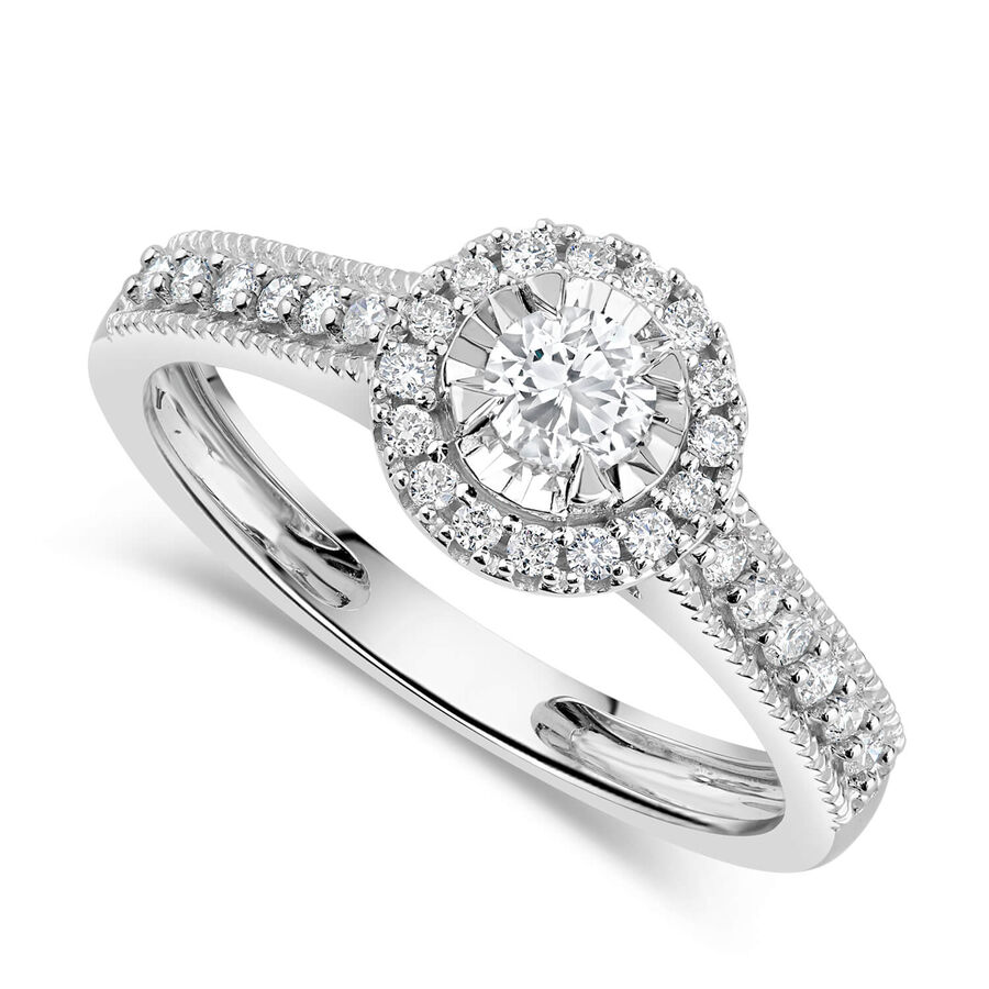 Unazë ar i bardhë 9k me 0.33ct diamant halo