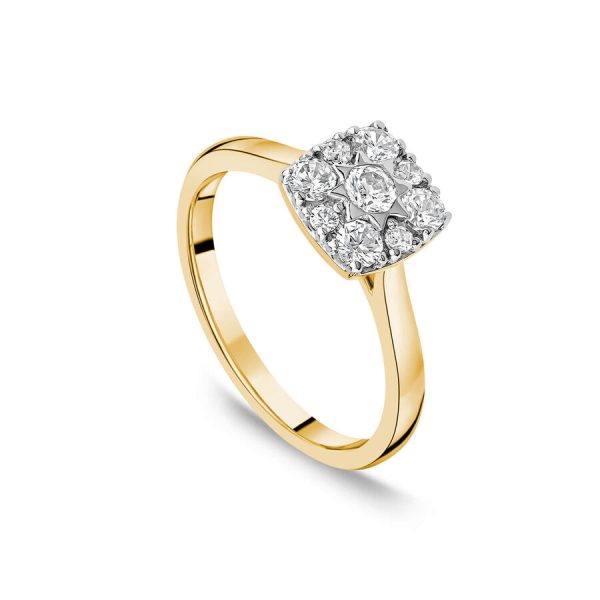 Unazë ar i verdhë 9k me 0.50ct diamant cluster