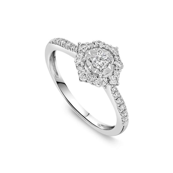 Unazë ar i bardhë 18k me 0.35ct diamant cluster