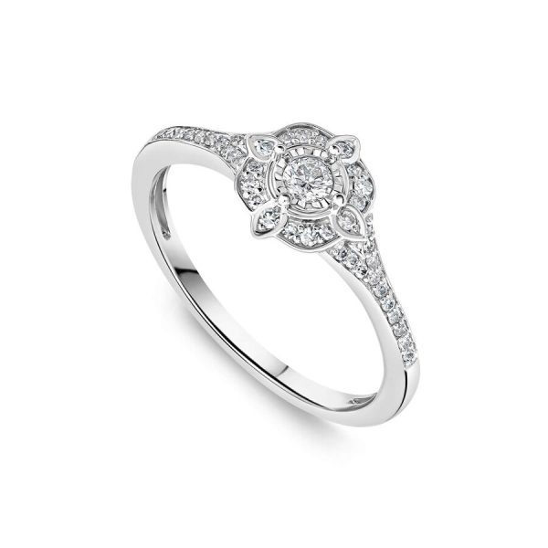 Unazë ar i bardhë 18k me 0.24ct diamant cluster