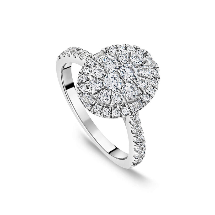 Unazë fejese platin me 1ct diamant ovale cluster
