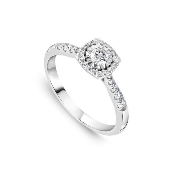 Unazë ar i bardhë 9k me 0.39ct diamant halo