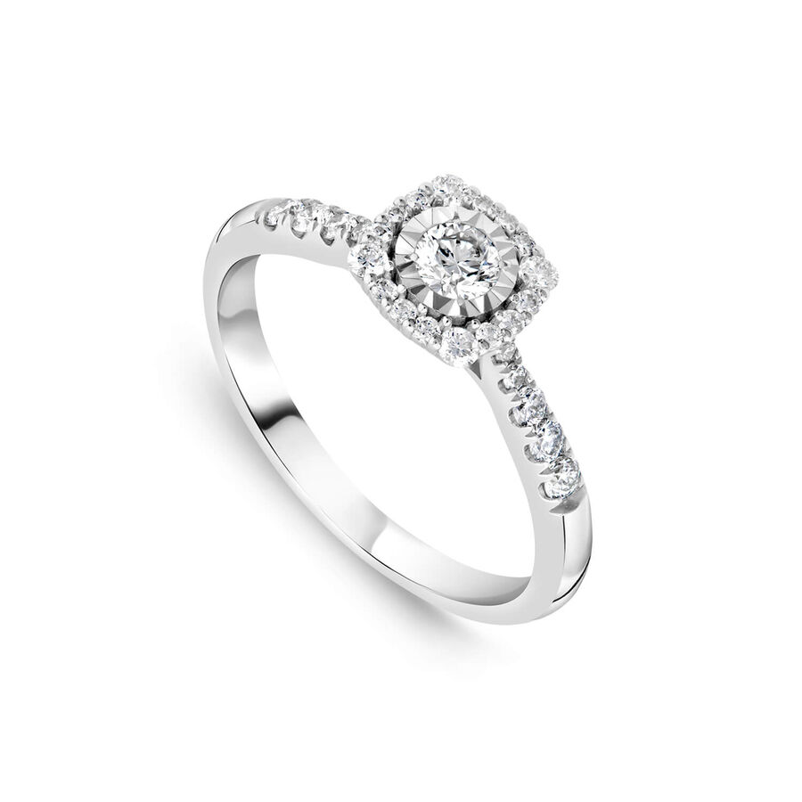 Unazë ar i bardhë 9k me 0.39ct diamant halo