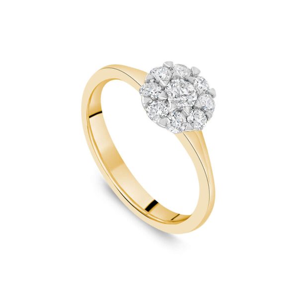 Unazë fejese ar i verdhë 18k me 0.56ct diamant i lustruar lule
