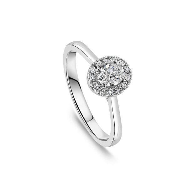 Unazë fejese platin me 0.40ct diamant ovale halo