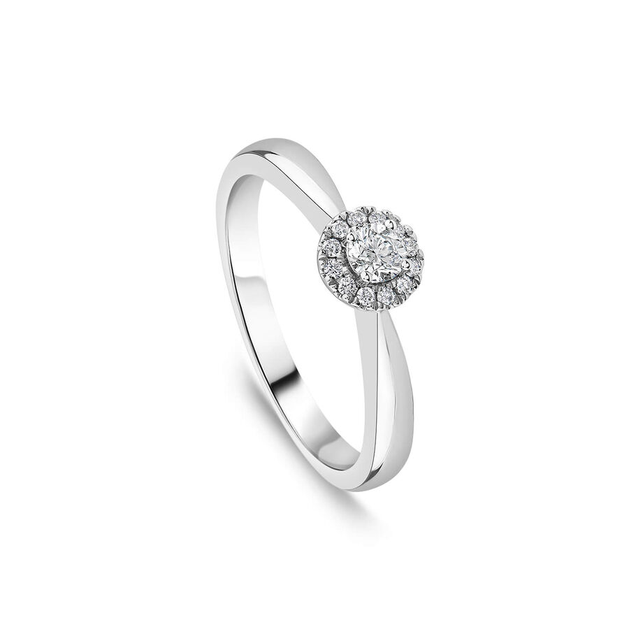 Unazë ar i bardhë 9k me 0.19ct diamant halo