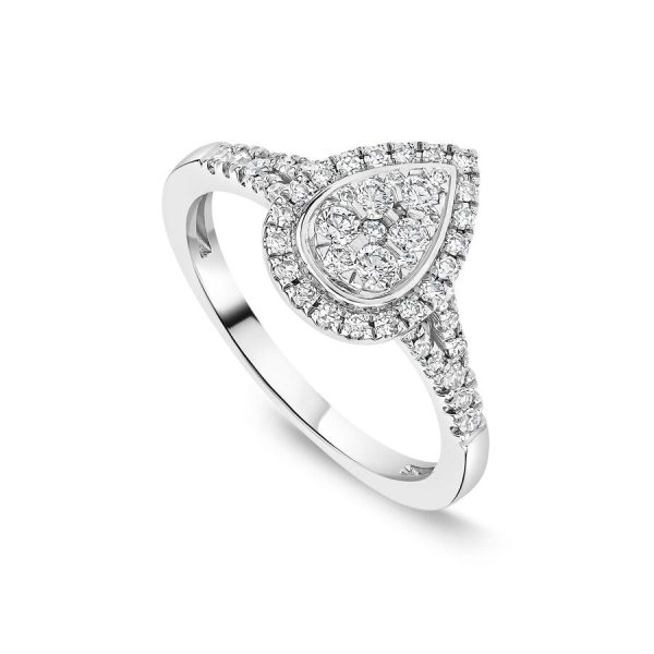 Unazë platin me 0.37ct diamant dardhë cluster