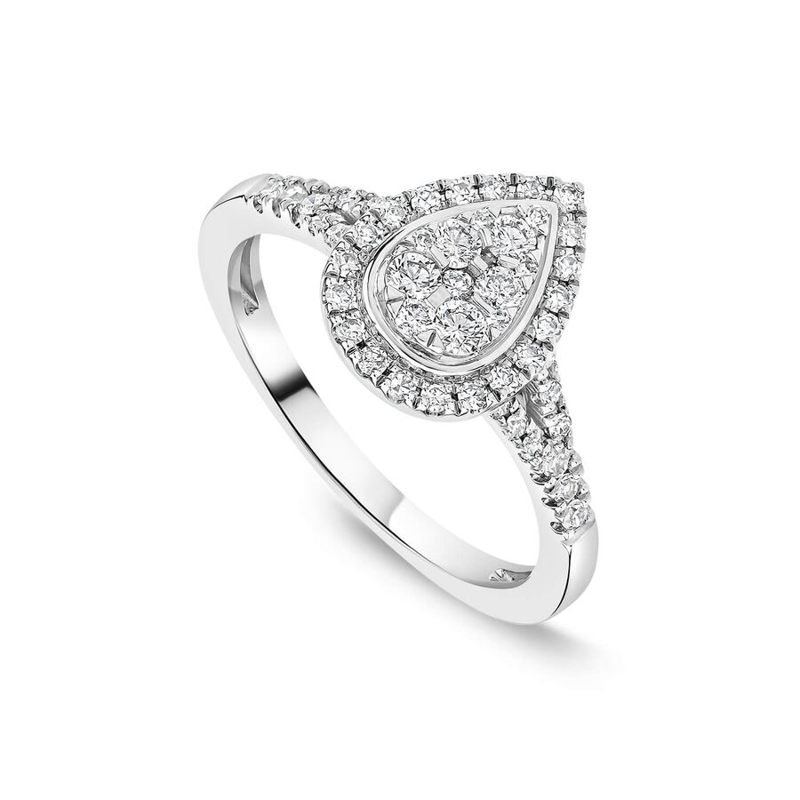 Unazë platin me 0.37ct diamant dardhë cluster