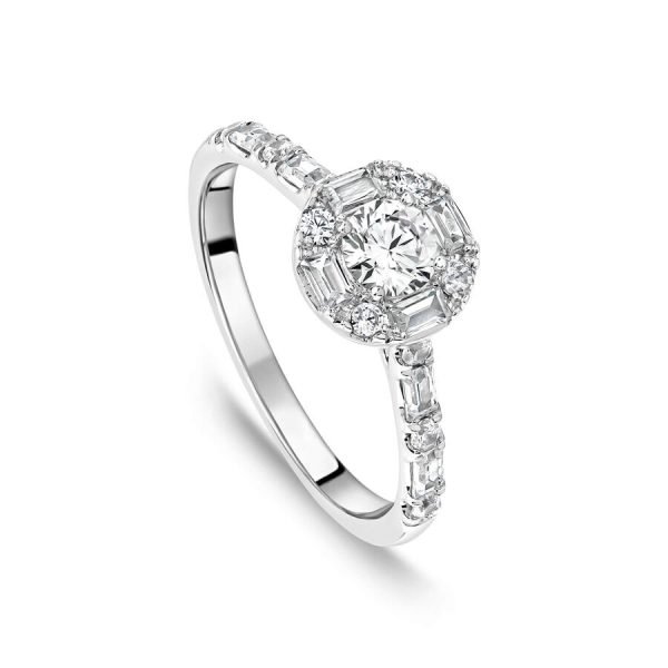 Unazë platin me 0.75ct diamant baguette halo