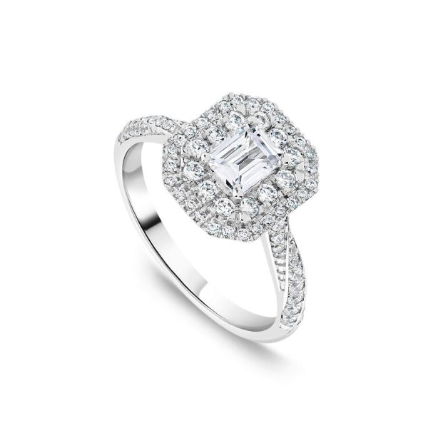 Unazë ar i bardhë 18k me 1.00ct diamant smerald halo