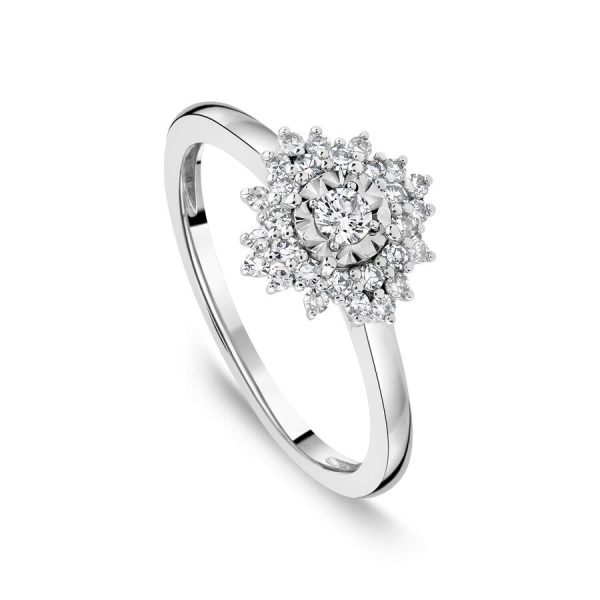 Unazë cluster ar i bardhë 9k me 0.27ct diamant cluster