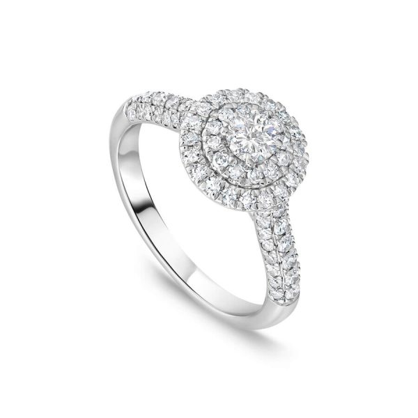 Unazë ar i bardhë 18k me 0.75ct diamant brilliant halo cluster