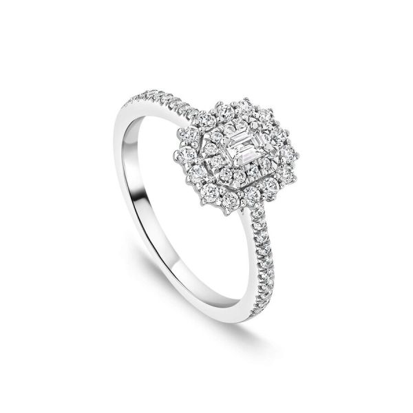 Unazë platin me 0.50ct diamant smerald cluster