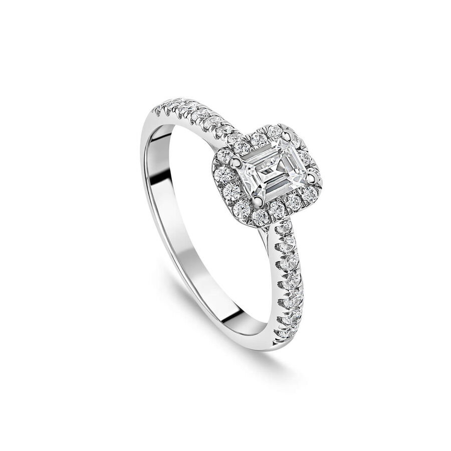 The Orchid Setting unazë ar i bardhë 18k me 0.75ct diamant smerald halo