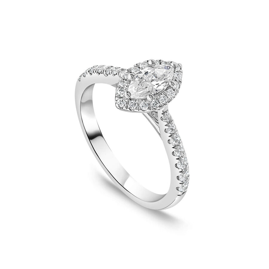 The Orchid Setting unazë ar i bardhë 18k me 0.75ct diamant marquise halo