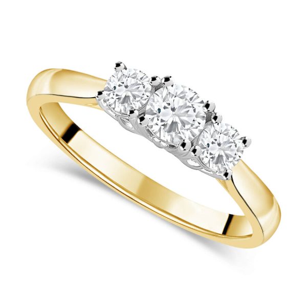 The Tulip Setting unazë ar i verdhë 18k me 0.50ct diamant trilogji