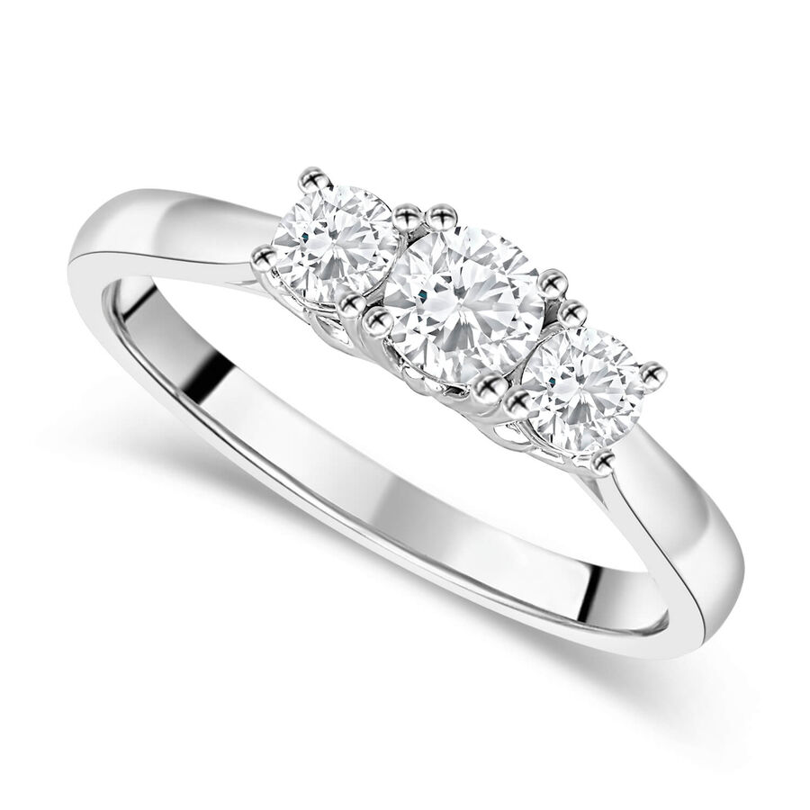 The Tulip Setting unazë ar i bardhë 18k me 0.50ct diamant trilogji