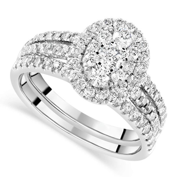 Pjesë ar i bardhë 9k me 1.00ct diamant ovale cluster