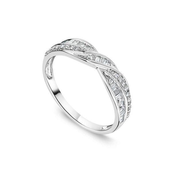 Unazë ar i bardhë 9k me 0.33ct diamant baguette