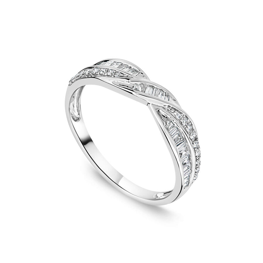 Unazë ar i bardhë 9k me 0.33ct diamant baguette
