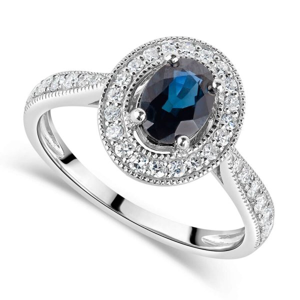 Unazë ar i bardhë 9k me diamant ovale halo