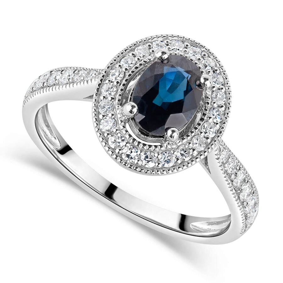 Unazë ar i bardhë 9k me diamant ovale halo