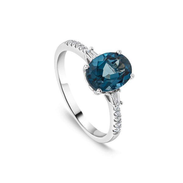 Unazë ar i bardhë 9k me 0.12ct diamant baguette