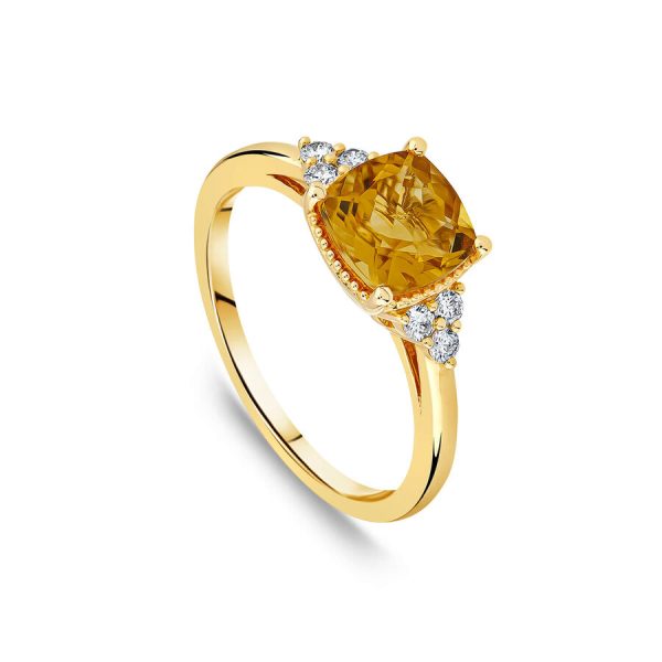 Unazë ar i verdhë 9k me 0.13ct diamant jastëk