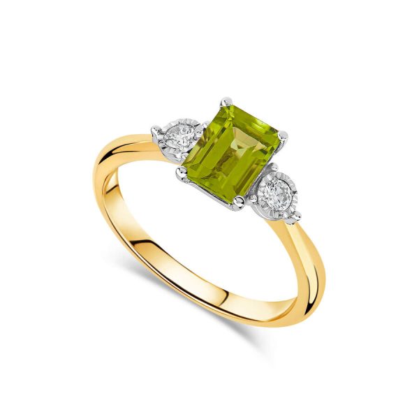 Unazë ar i verdhë 9k me 0.12ct diamant smerald