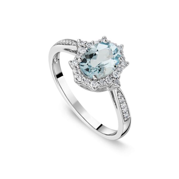 Unazë halo ar i bardhë 9k me 0.19ct diamant ovale yll halo
