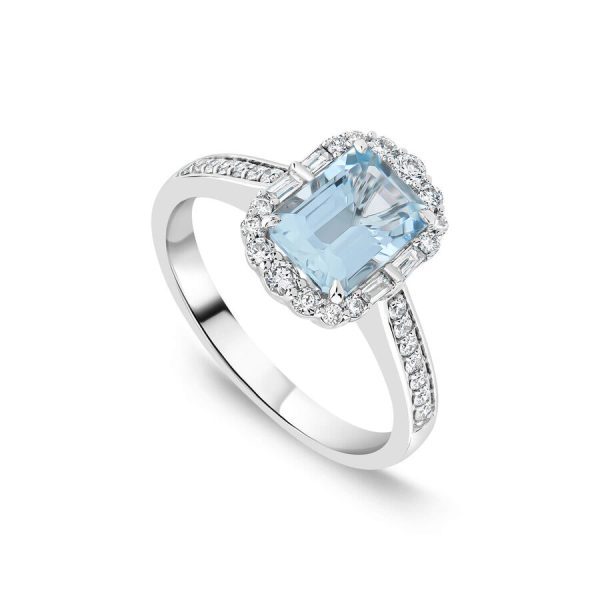 Unazë platin me 0.33ct diamant smerald halo