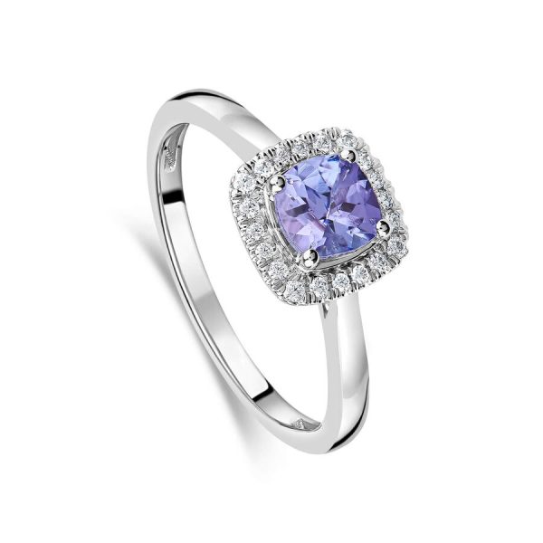 Unazë halo ar i bardhë 9k me 0.10ct diamant jastëk halo
