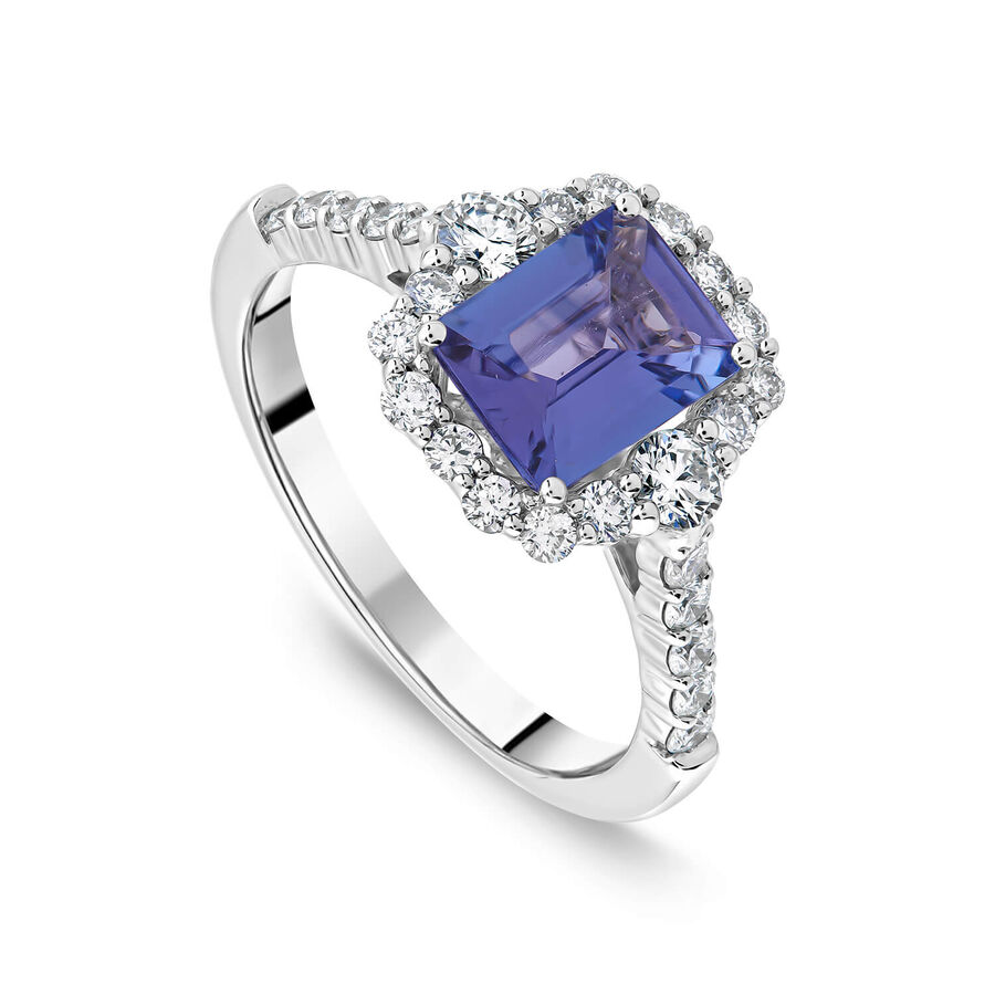 Unazë platin me diamant smerald halo