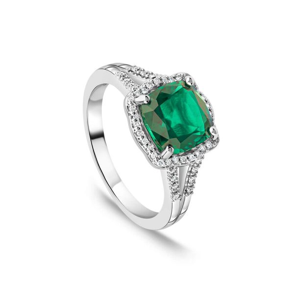 Unazë halo ar i bardhë 9k me 0.15ct diamant jastëk halo