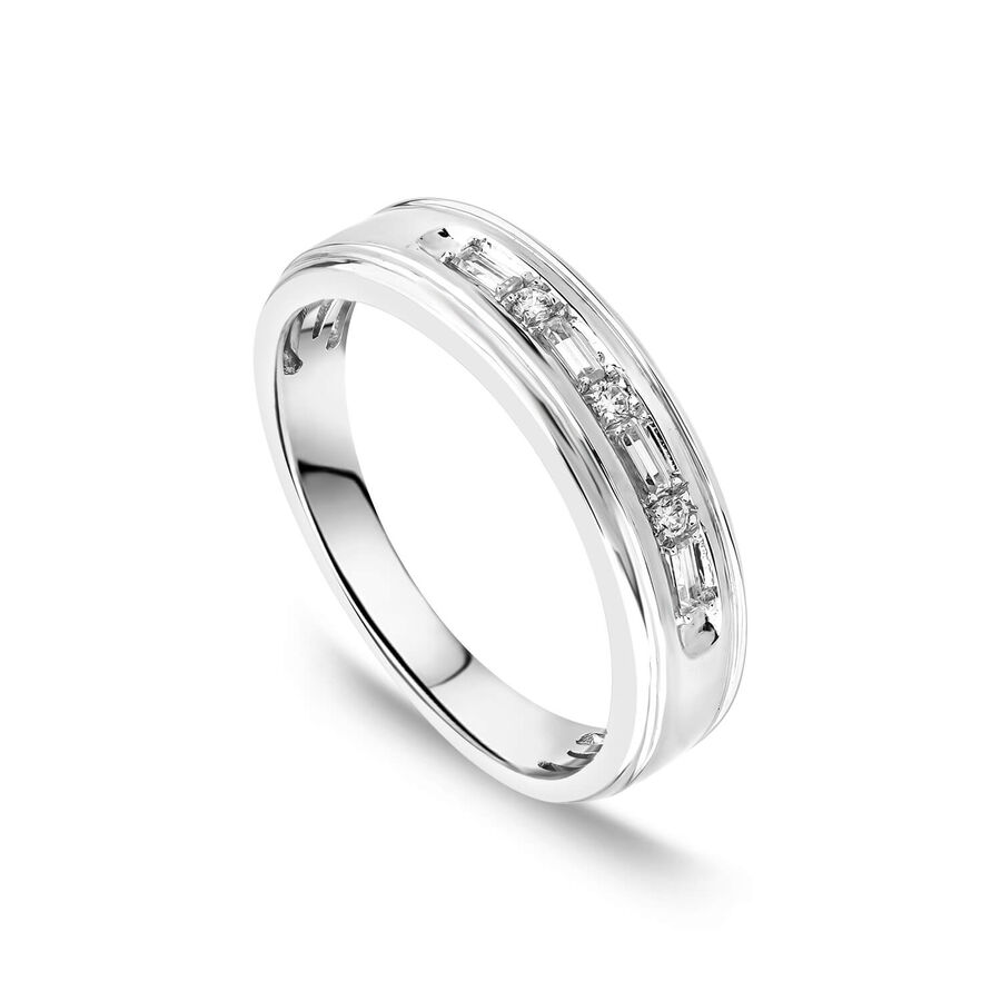 Unazë ar i bardhë 9k me 0.15ct diamant baguette