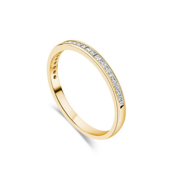 Unazë martese ar i verdhë 18k 2mm me 0.25ct diamant princess