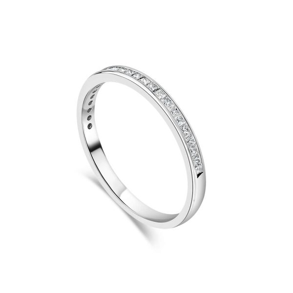 Unazë martese platin 2mm me 0.25ct diamant princess