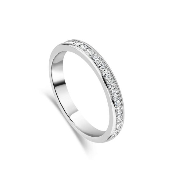 Unazë martese platin 2.5mm me 0.45ct diamant princess