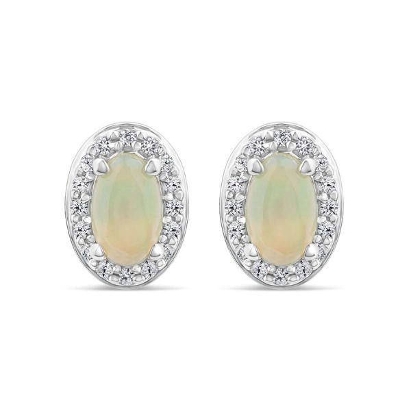 Vathë me kunj ar i bardhë 9k me 0.10ct diamant ovale halo
