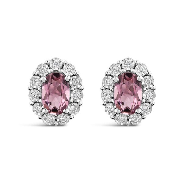 Vathë me kunj ar i bardhë 9k me 0.05ct diamant ovale cluster