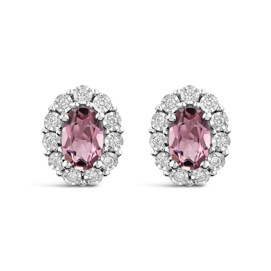 Vathë me kunj ar i bardhë 9k me 0.05ct diamant ovale cluster